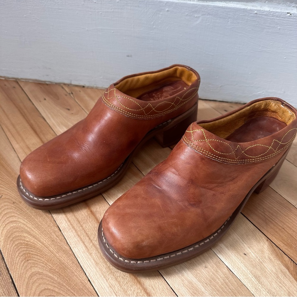 Frye Vintage Campus Saddle Leather Mule Clogs Womens 7 Shoes Booties embroidered